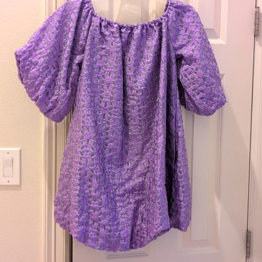 Amylynn Purple Dress Size S Balloon Dress Off Shoulder Flowers Easter
